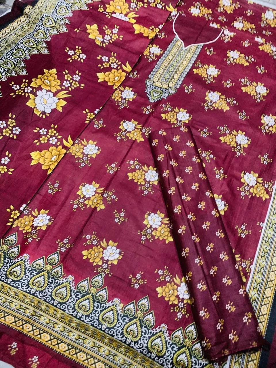 Maroon Floral Embroidered Kurta Set for Women