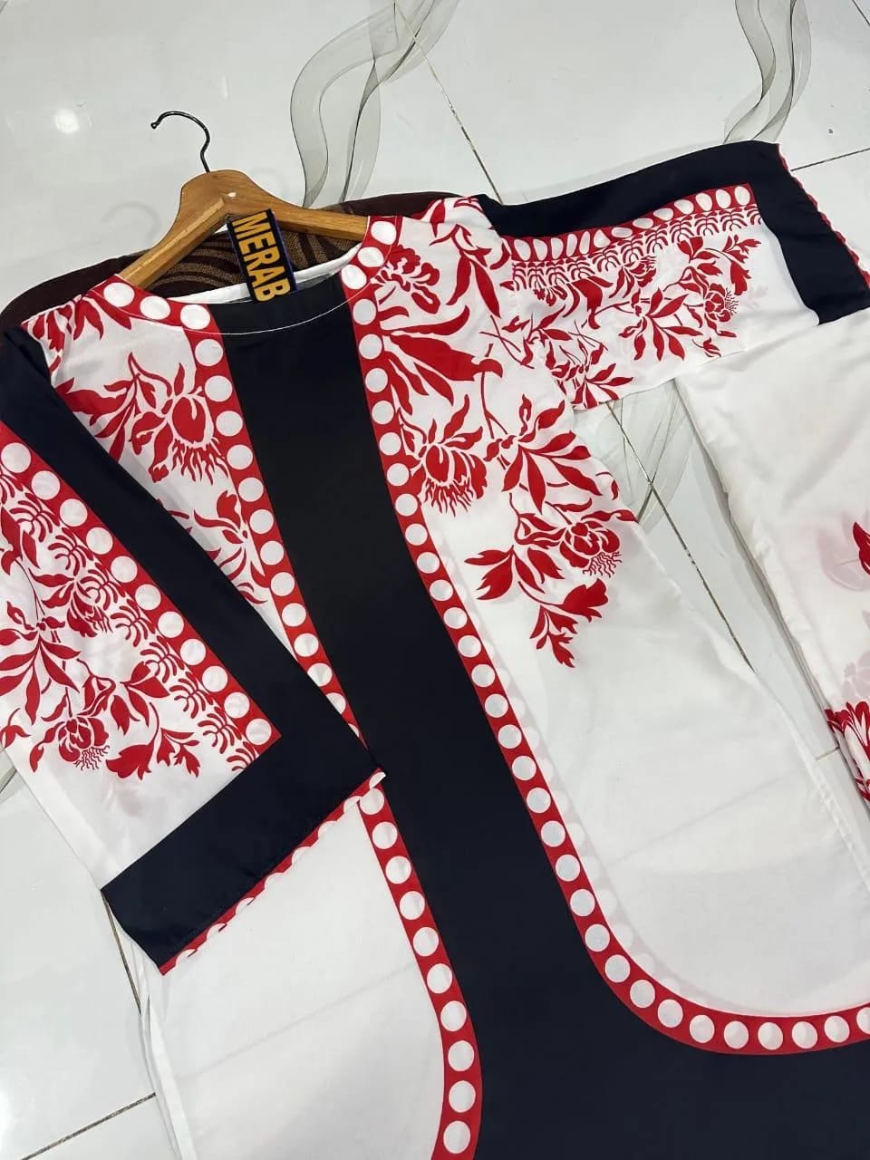 Digital Printed Cord Set 2Pcs Cream Black Kurta Set