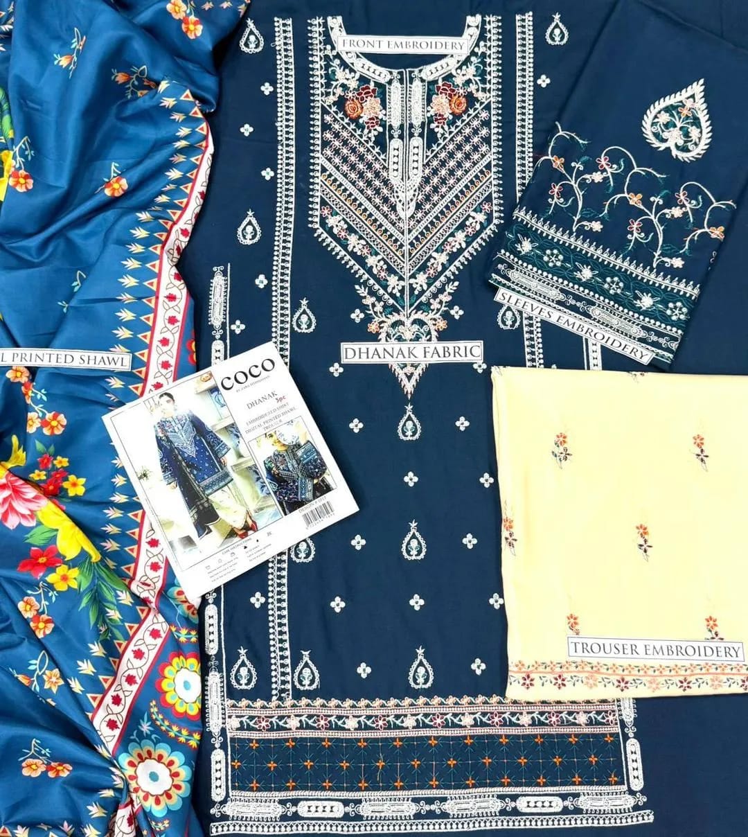 Blue Embroidered Kurta Set with Cream Trouser