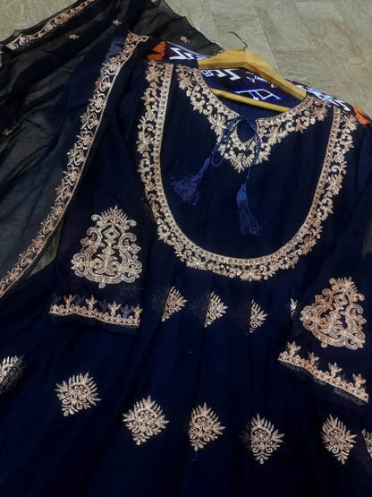 3 Pcs Women's Stitched Chiffon Embroidered Maxi Suit