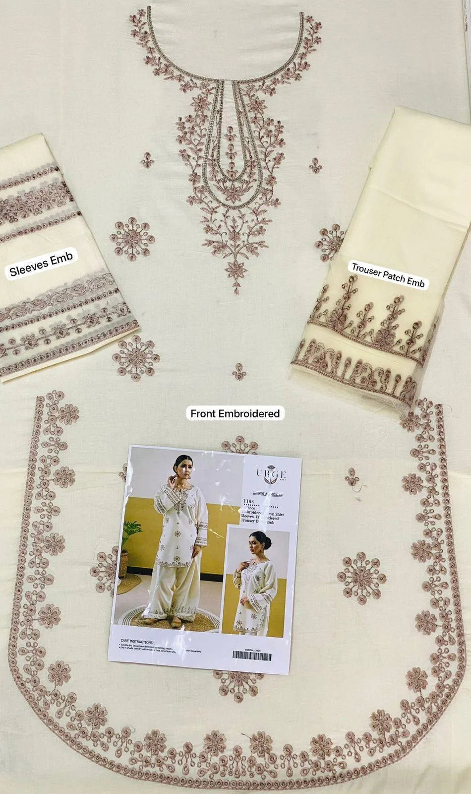 Embroidered Cream Kurta Set with Wide Leg Pants