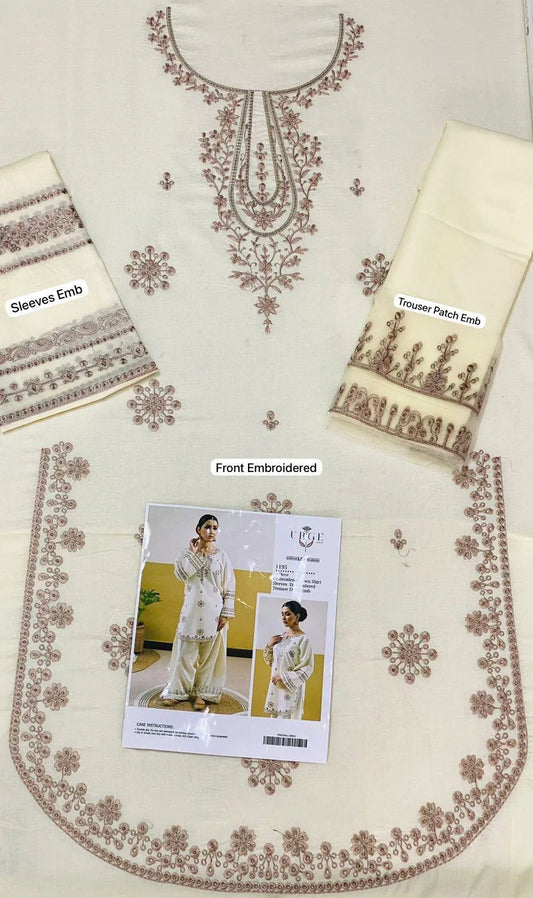 Embroidered Cream Kurta Set with Wide Leg Pants