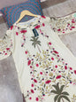Women Swiss Lawn Printed Co-Ord Set Turquoise Beige Floral Palm Tree