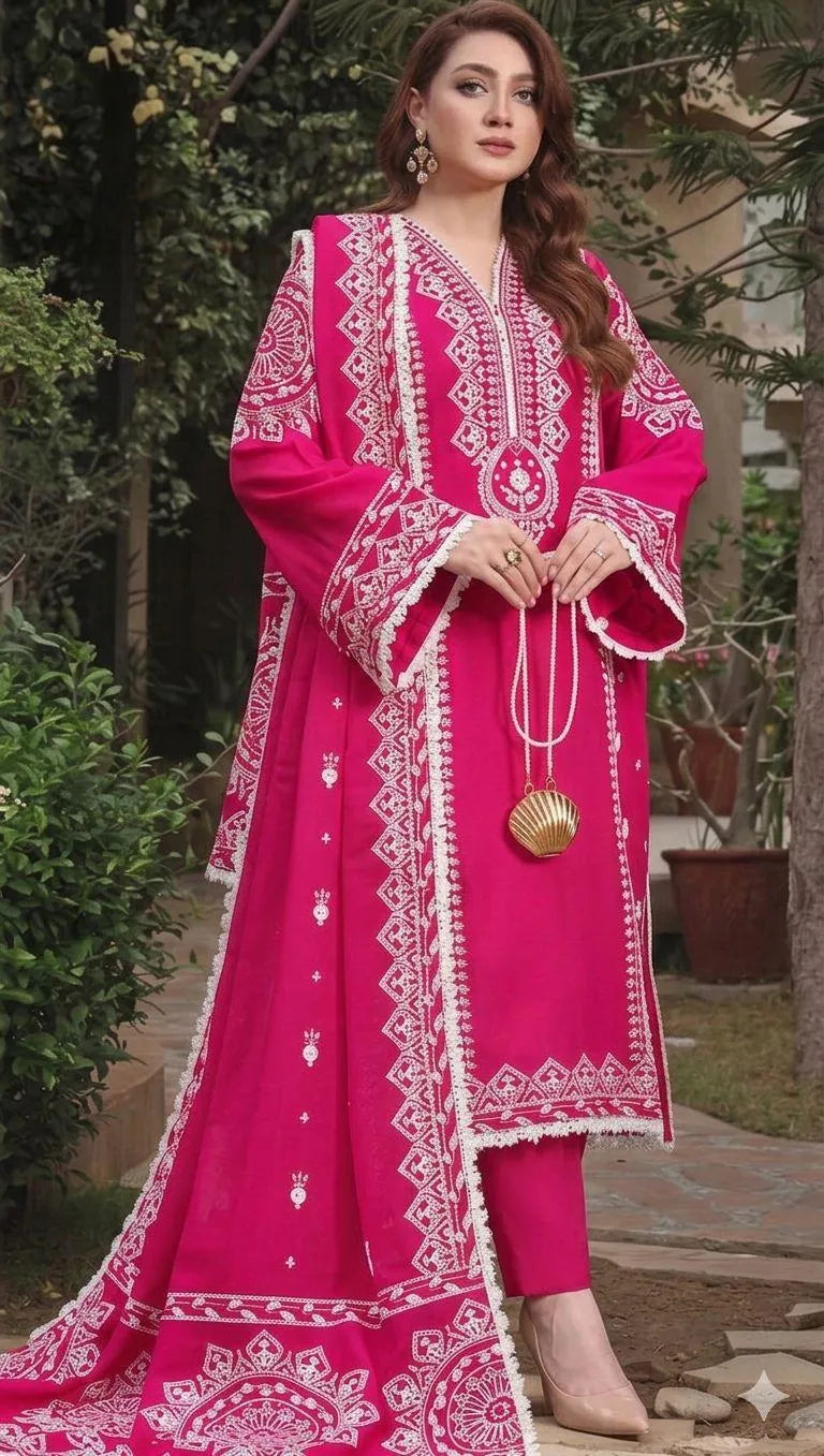 3 Pcs Women's Unstitched Embroidered Suit