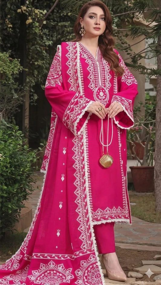 3 Pcs Women's Unstitched Embroidered Suit