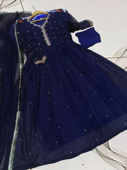 Blue Embroidered Anarkali Gown for Women