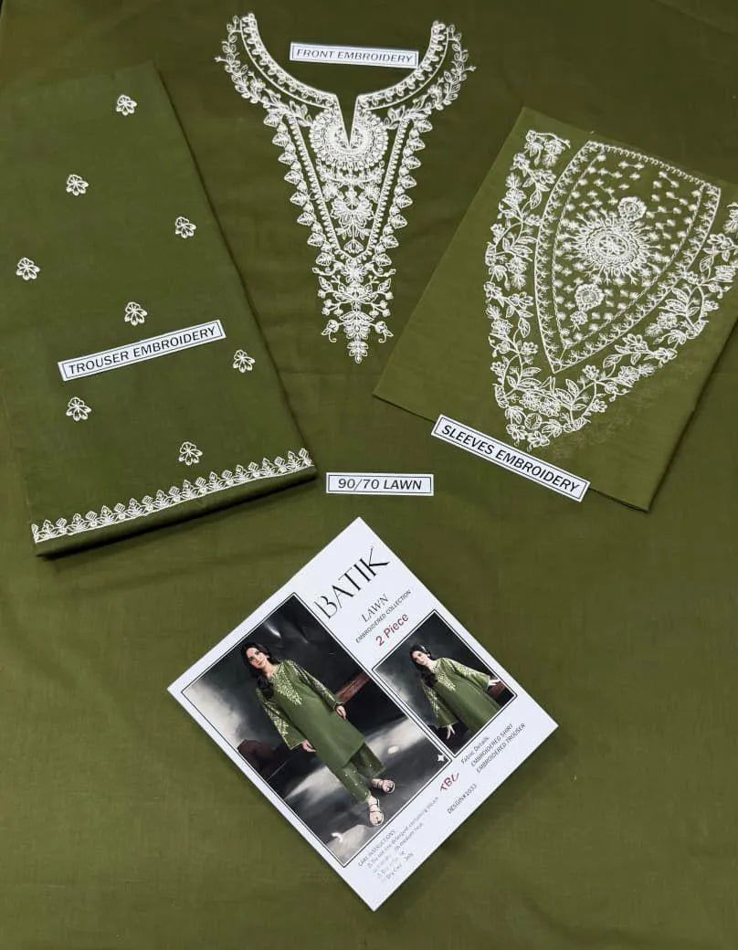 Green Embroidered Lawn 2Pcs shirt Trouser Set