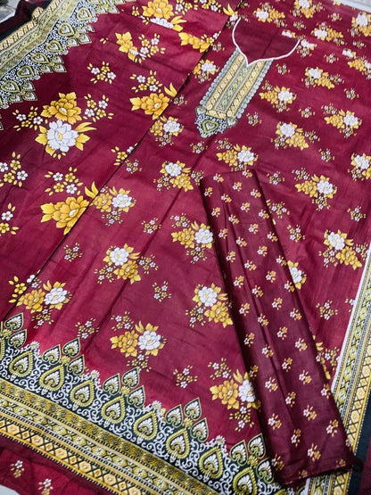 Maroon Floral Embroidered Kurta Set for Women