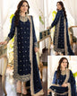 Blue Embroidered 3Pcs Crinkle Chiffon Suit