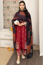 Maroon Embroidered 3-Piece Lawn Suit with Printed Dupatta