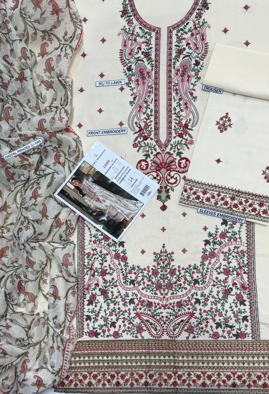 Asim Jo Fa Embroidered Lawn 3Pcs Multicolor Set