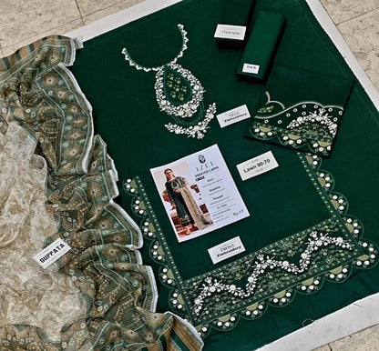 Green Embroidered Lawn 3 Pcs Set For Women