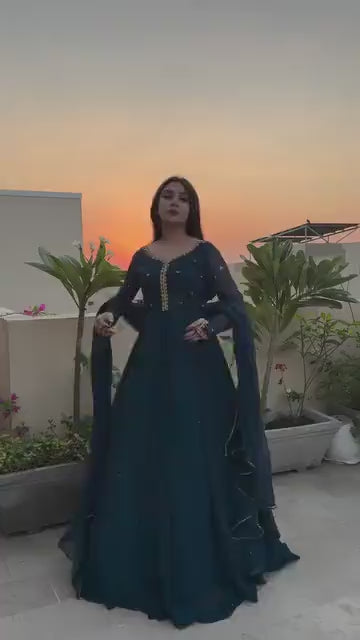 Blue Embroidered Anarkali Gown for Women