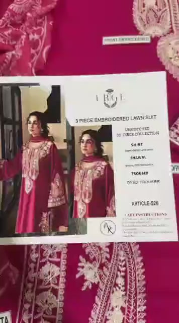 Pink Embroidered Lawn 3Pcs Set for Women
