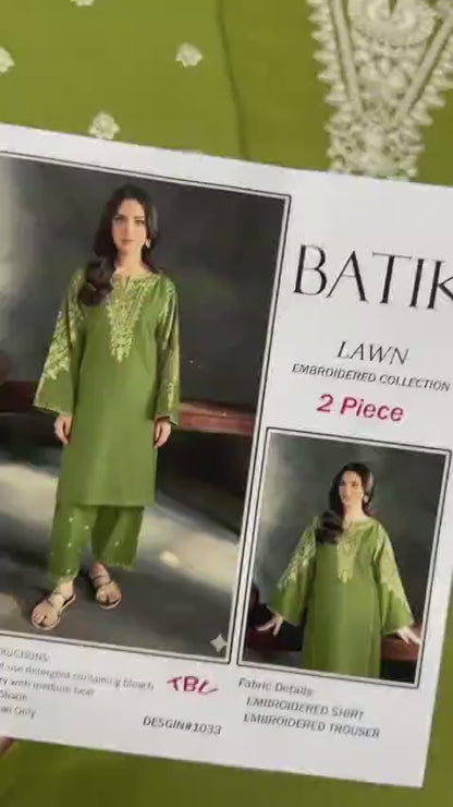 Green Embroidered Lawn 2Pcs shirt Trouser Set