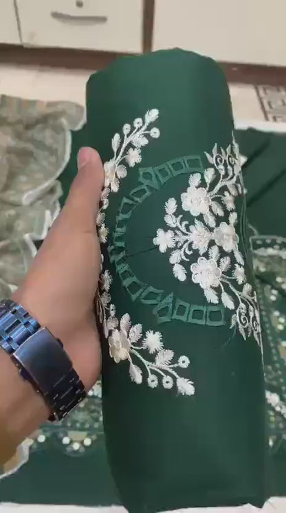 Green Embroidered Lawn 3 Pcs Set For Women